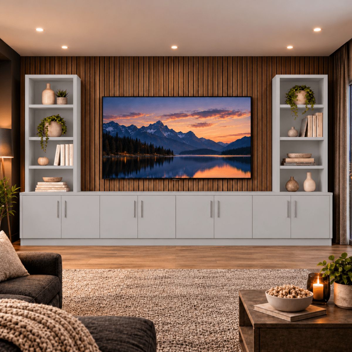 Southwell Tall Smooth Media Wall Double Bookcase Unit 47 - Online Bedrooms