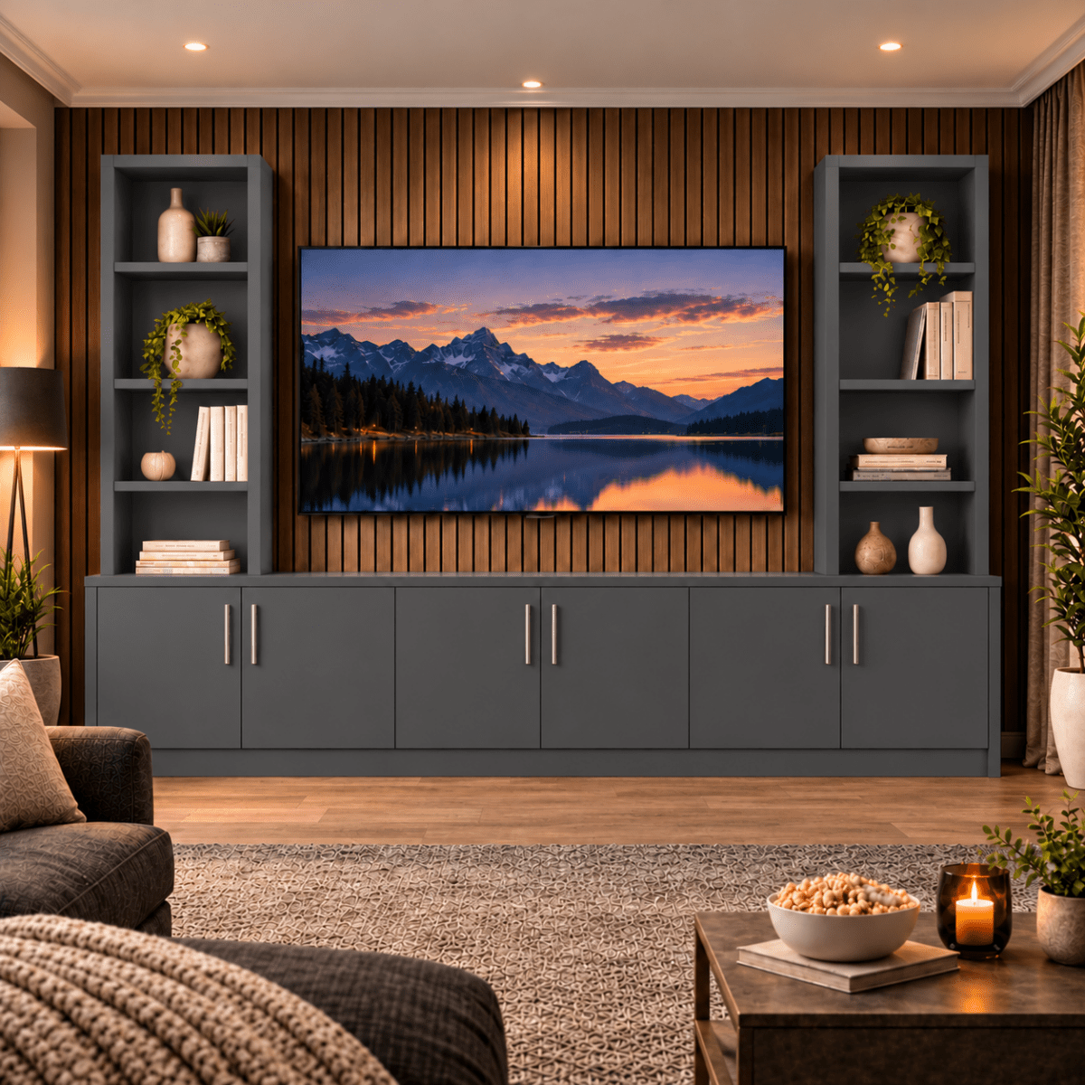 Southwell Tall Smooth Media Wall Double Bookcase Unit 25 - Online Bedrooms