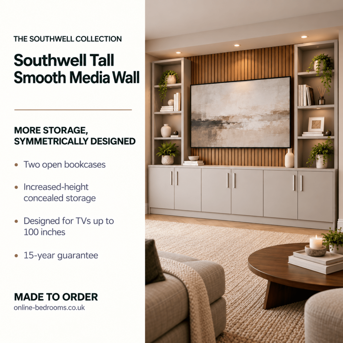 Southwell Tall Smooth Media Wall Double Bookcase Unit 2 - Online Bedrooms