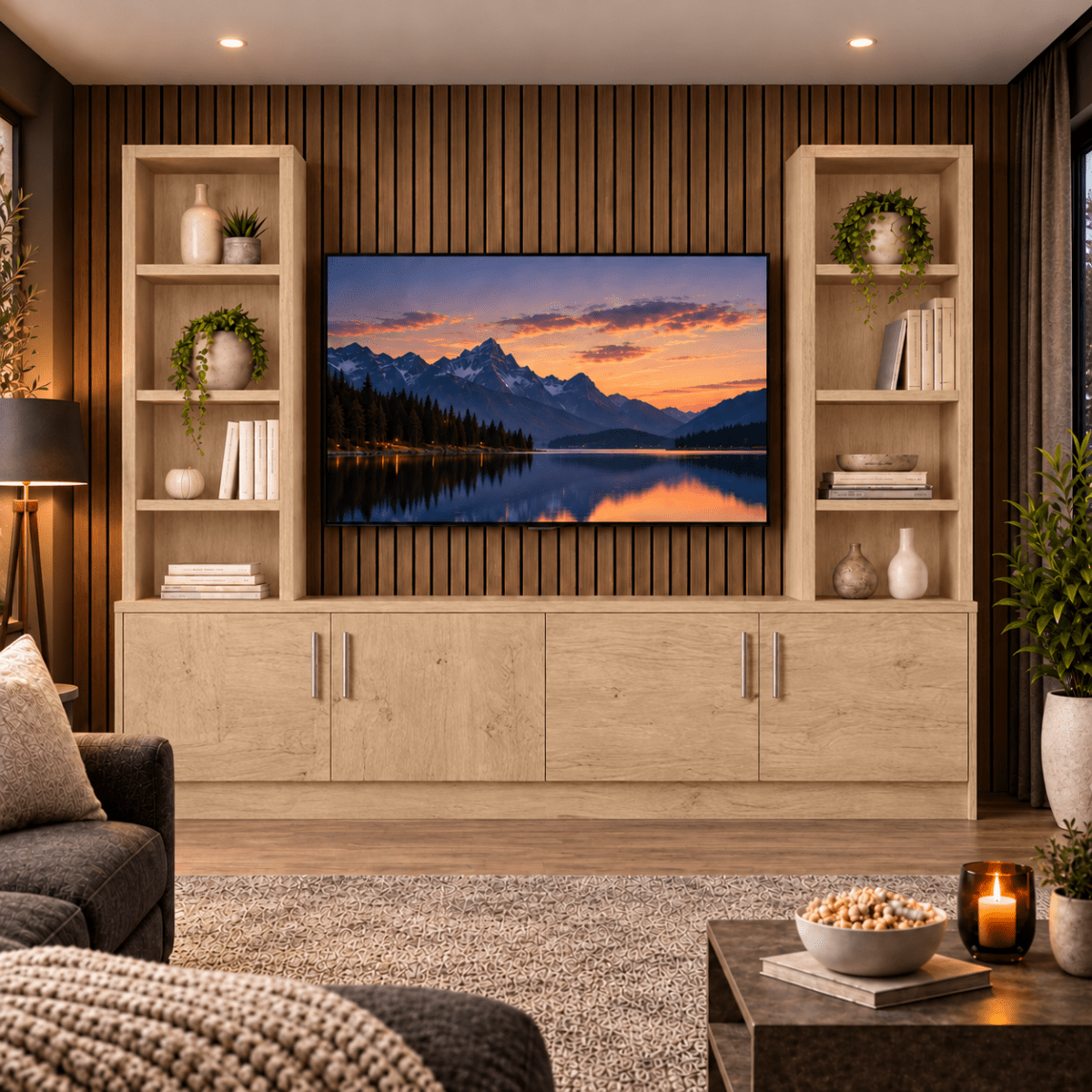 Southwell Tall Smooth Media Wall Double Bookcase Unit 8 - Online Bedrooms