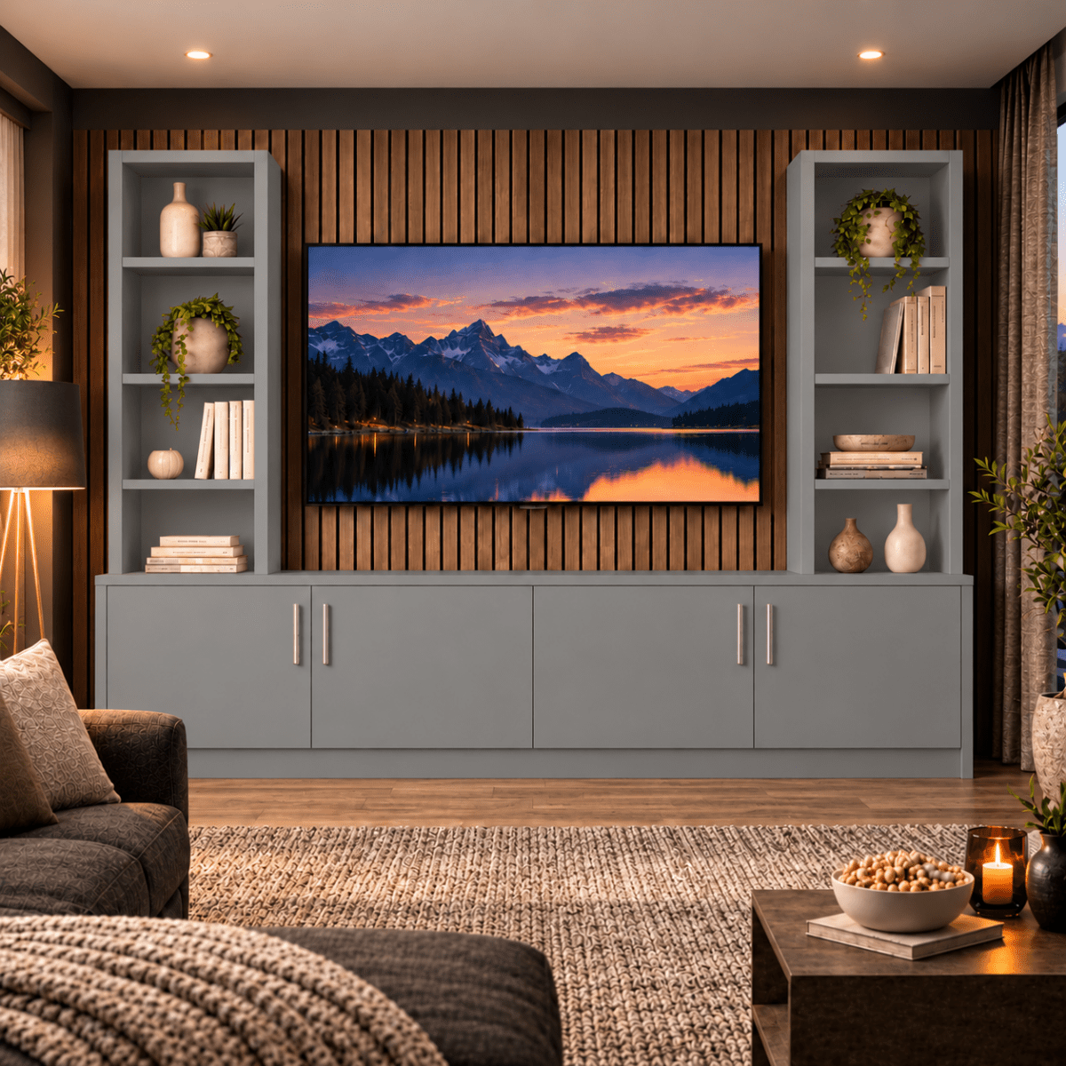 Southwell Tall Smooth Media Wall Double Bookcase Unit 13 - Online Bedrooms