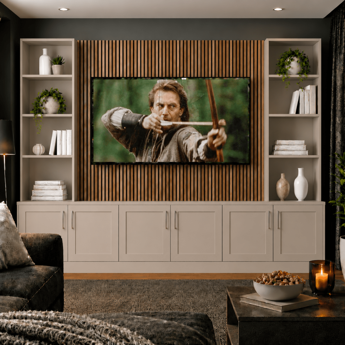 Tall Media Wall Entertainment Shaker Door Base & Double Shelving Unit - For Up to 100" TVs 3 - Online Bedrooms