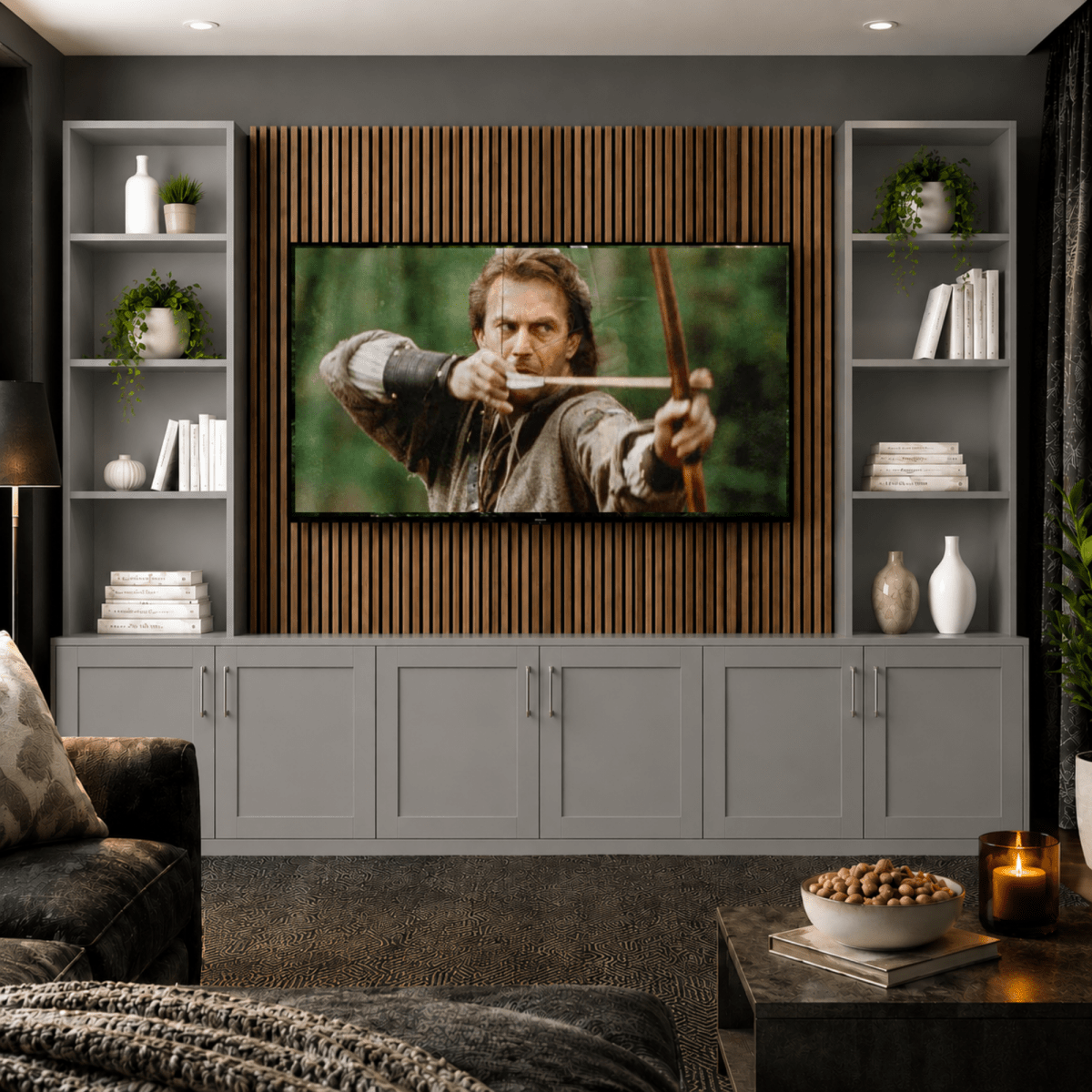 Tall Media Wall Entertainment Shaker Door Base & Double Shelving Unit - For Up to 100" TVs 5 - Online Bedrooms