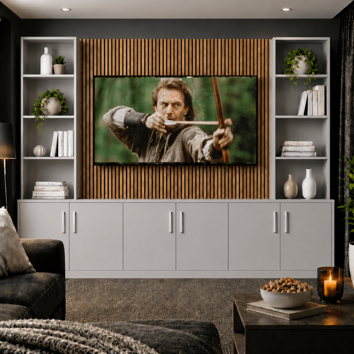 Tall Media Wall Entertainment Smooth Door Base & Double Shelving Unit - For Up to 100" TVs 5 - Online Bedrooms