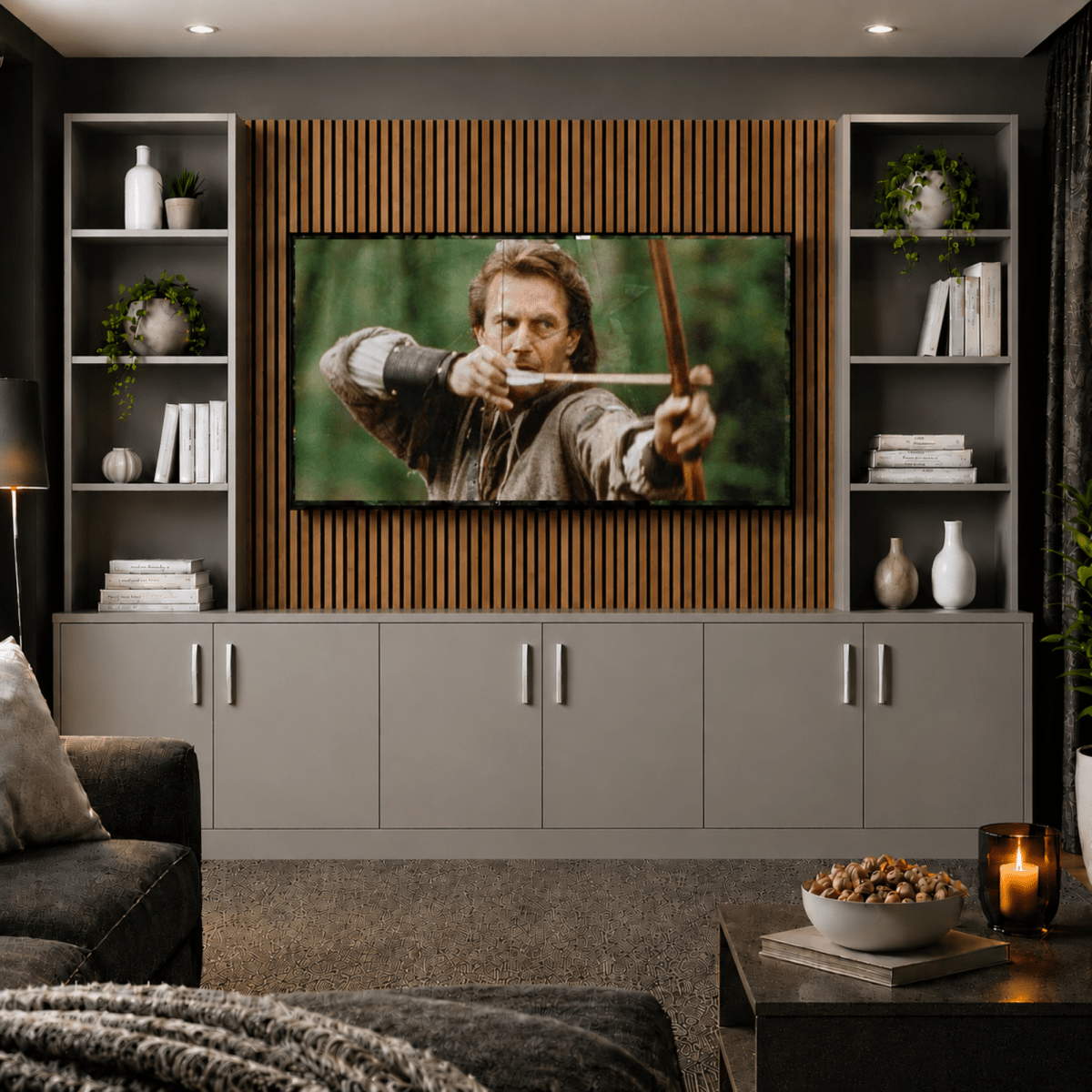 Tall Media Wall Entertainment Smooth Door Base & Double Shelving Unit - For Up to 100" TVs 6 - Online Bedrooms