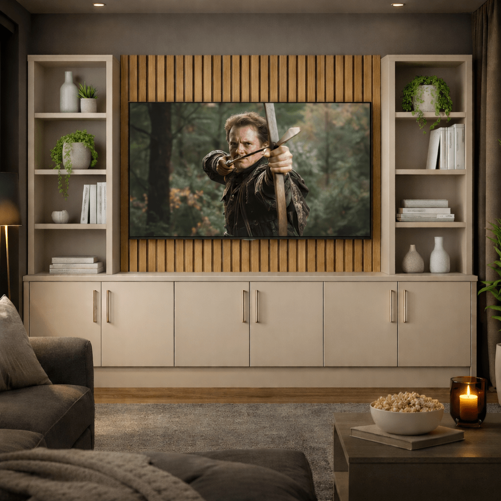 Tall Media Wall Entertainment Smooth Door Base & Double Shelving Unit - For Up to 100" TVs 2 - Online Bedrooms