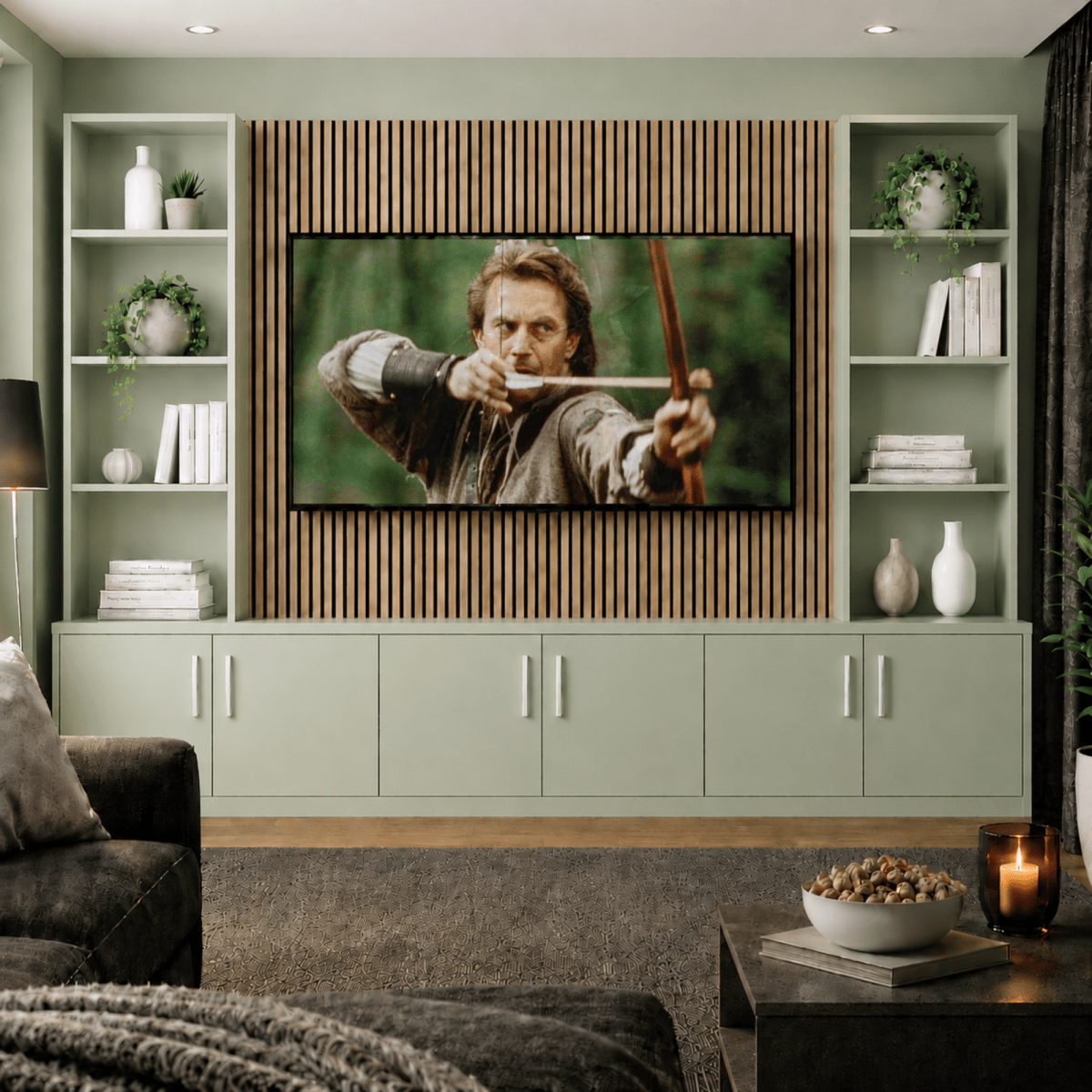 Tall Media Wall Entertainment Smooth Door Base & Double Shelving Unit - For Up to 100" TVs 8 - Online Bedrooms