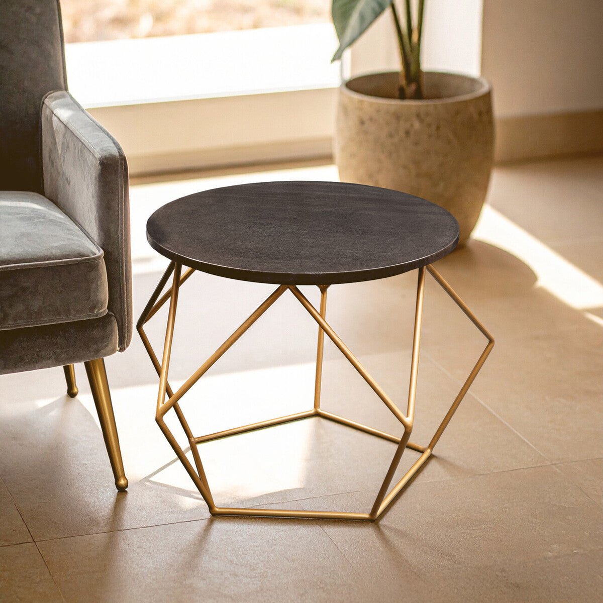 Varana Black Marble Round Coffee Table with Gold Finish Frame 1 - Online Bedrooms