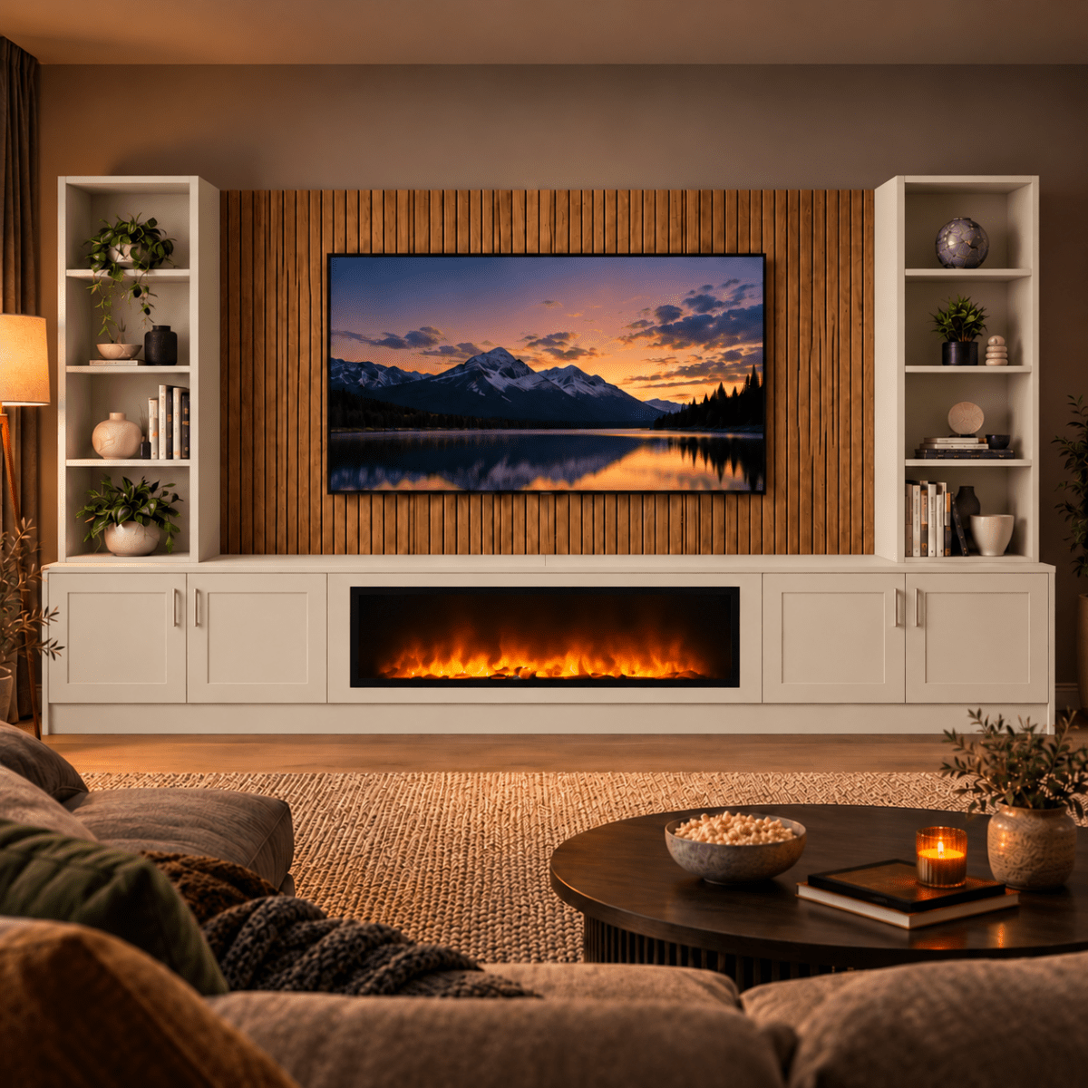 Wollaton Shaker Fireplace Media Wall Double Bookcase Unit - 40" Fire 8 - Online Bedrooms