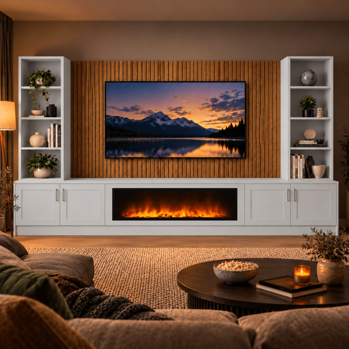 Wollaton Shaker Fireplace Media Wall Double Bookcase Unit - 40" Fire 10 - Online Bedrooms