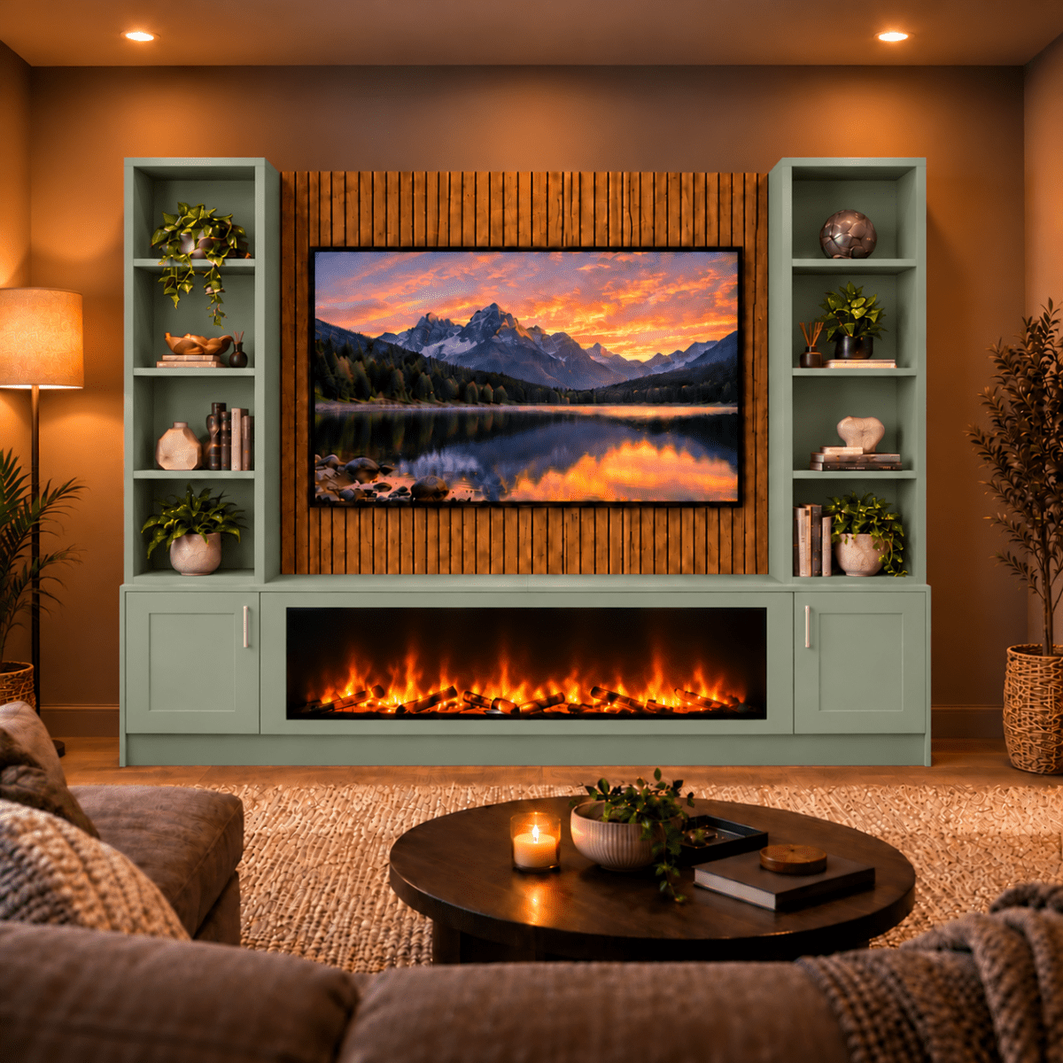 Wollaton Shaker Fireplace Media Wall Double Bookcase Unit - Large 60" Fire 6 - Online Bedrooms