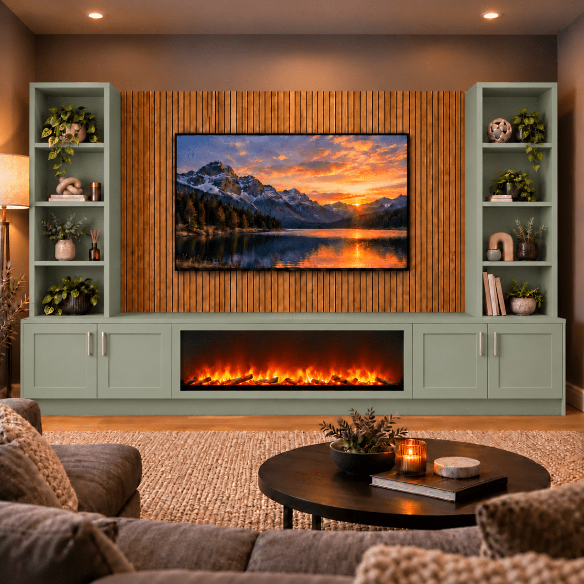 Wollaton Shaker Fireplace Media Wall Double Bookcase Unit - Large 60" Fire 18 - Online Bedrooms