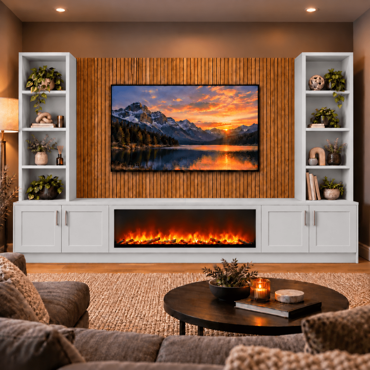 Wollaton Shaker Fireplace Media Wall Double Bookcase Unit - Large 60" Fire 16 - Online Bedrooms