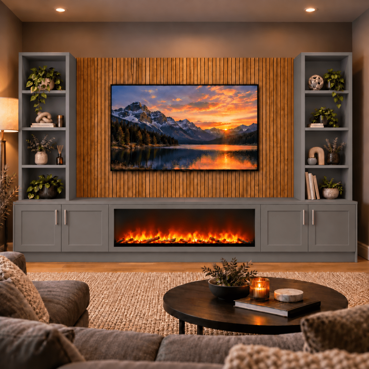 Wollaton Shaker Fireplace Media Wall Double Bookcase Unit - Large 60" Fire 13 - Online Bedrooms