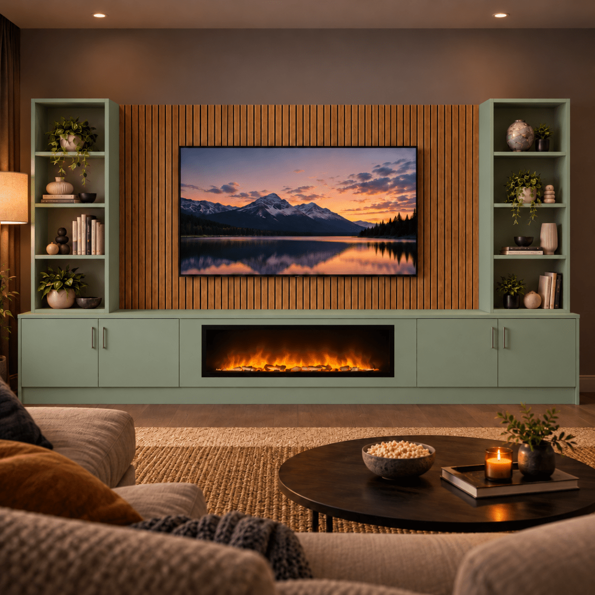 Wollaton Smooth Fireplace Media Wall Double Bookcase Unit - 40" Fire 20 - Online Bedrooms