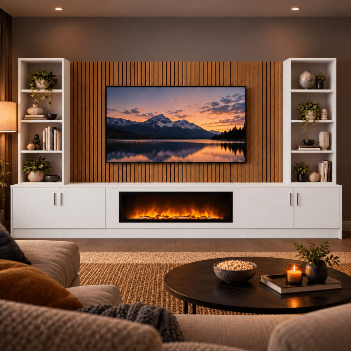 Wollaton Smooth Fireplace Media Wall Double Bookcase Unit - 40" Fire 19 - Online Bedrooms