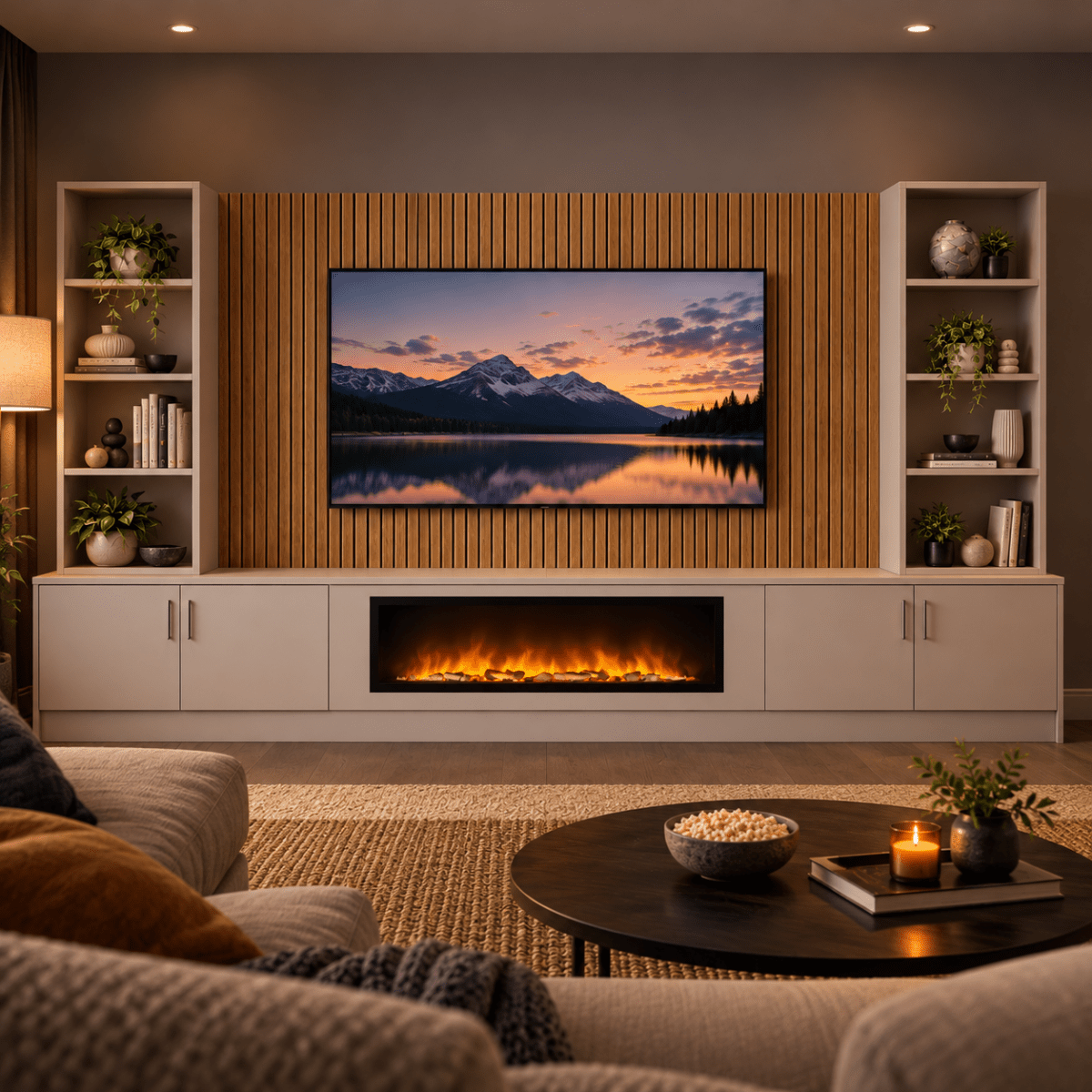Wollaton Smooth Fireplace Media Wall Double Bookcase Unit - 40" Fire 15 - Online Bedrooms
