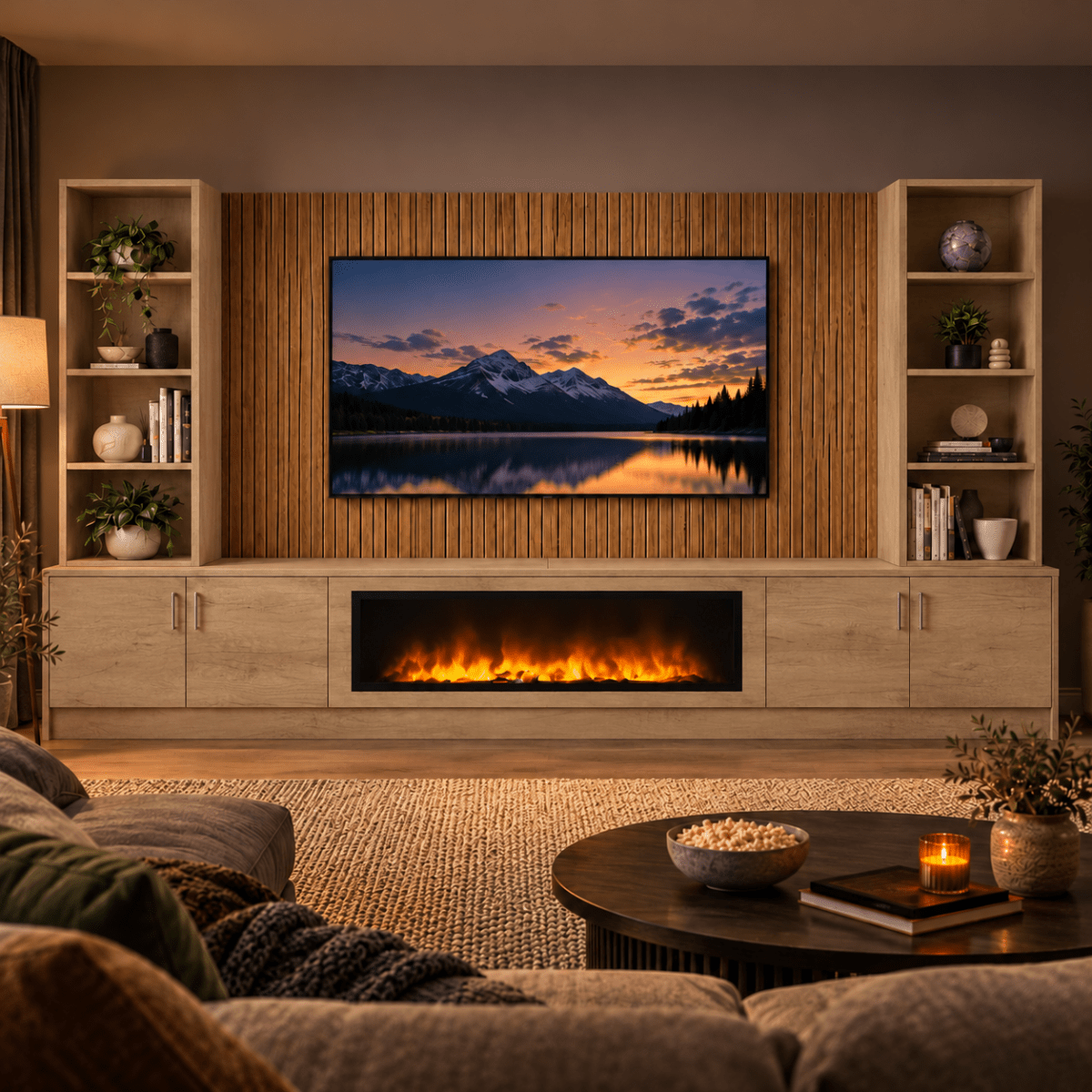 Wollaton Smooth Fireplace Media Wall Double Bookcase Unit - 40" Fire 14 - Online Bedrooms