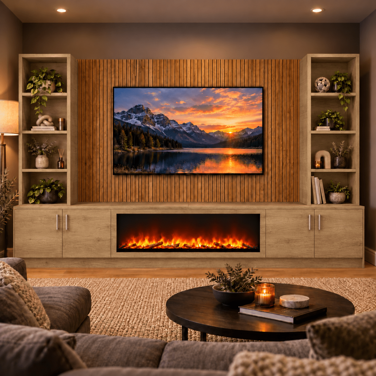 Wollaton Smooth Fireplace Media Wall Double Bookcase Unit - Large 60" Fire 21 - Online Bedrooms