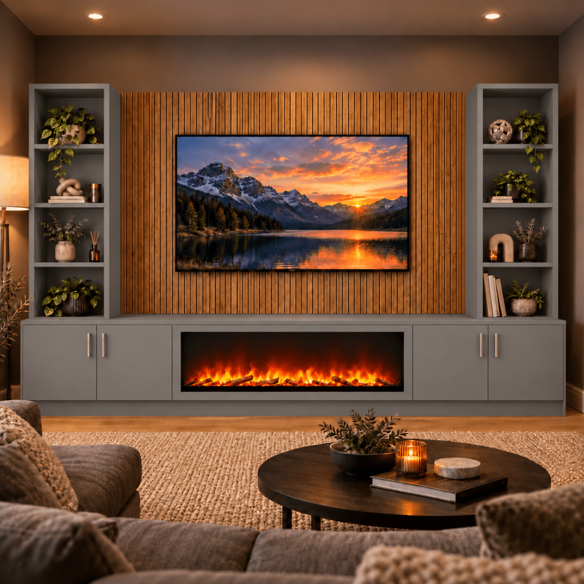 Wollaton Smooth Fireplace Media Wall Double Bookcase Unit - Large 60" Fire 18 - Online Bedrooms