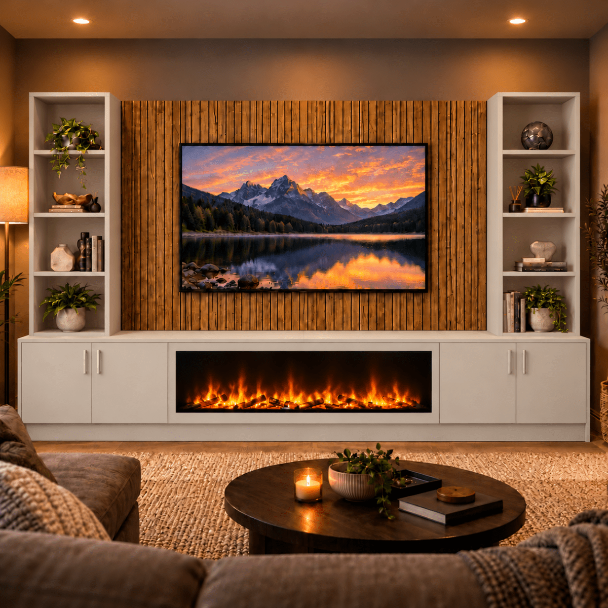 Wollaton Smooth Fireplace Media Wall Double Bookcase Unit - Large 60" Fire 9 - Online Bedrooms
