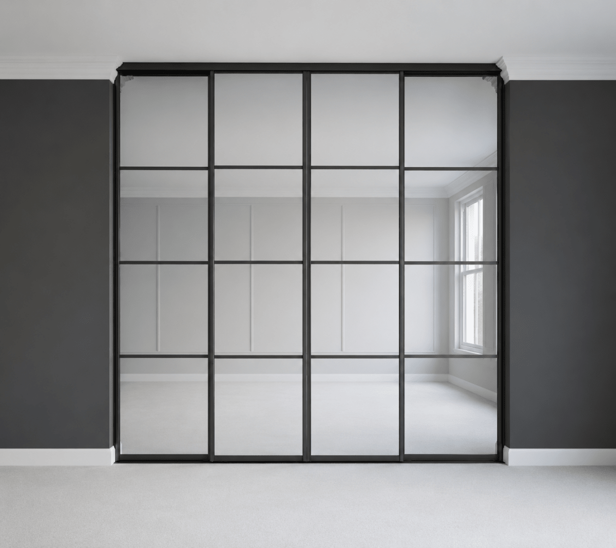 2 x Custom Made 4 Panel Mirrored Sliding Wardrobe Door 1 - Online Bedrooms