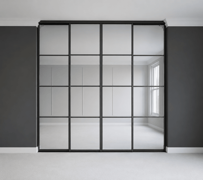 2 x Custom Made 4 Panel Mirrored Sliding Wardrobe Door 1 - Online Bedrooms