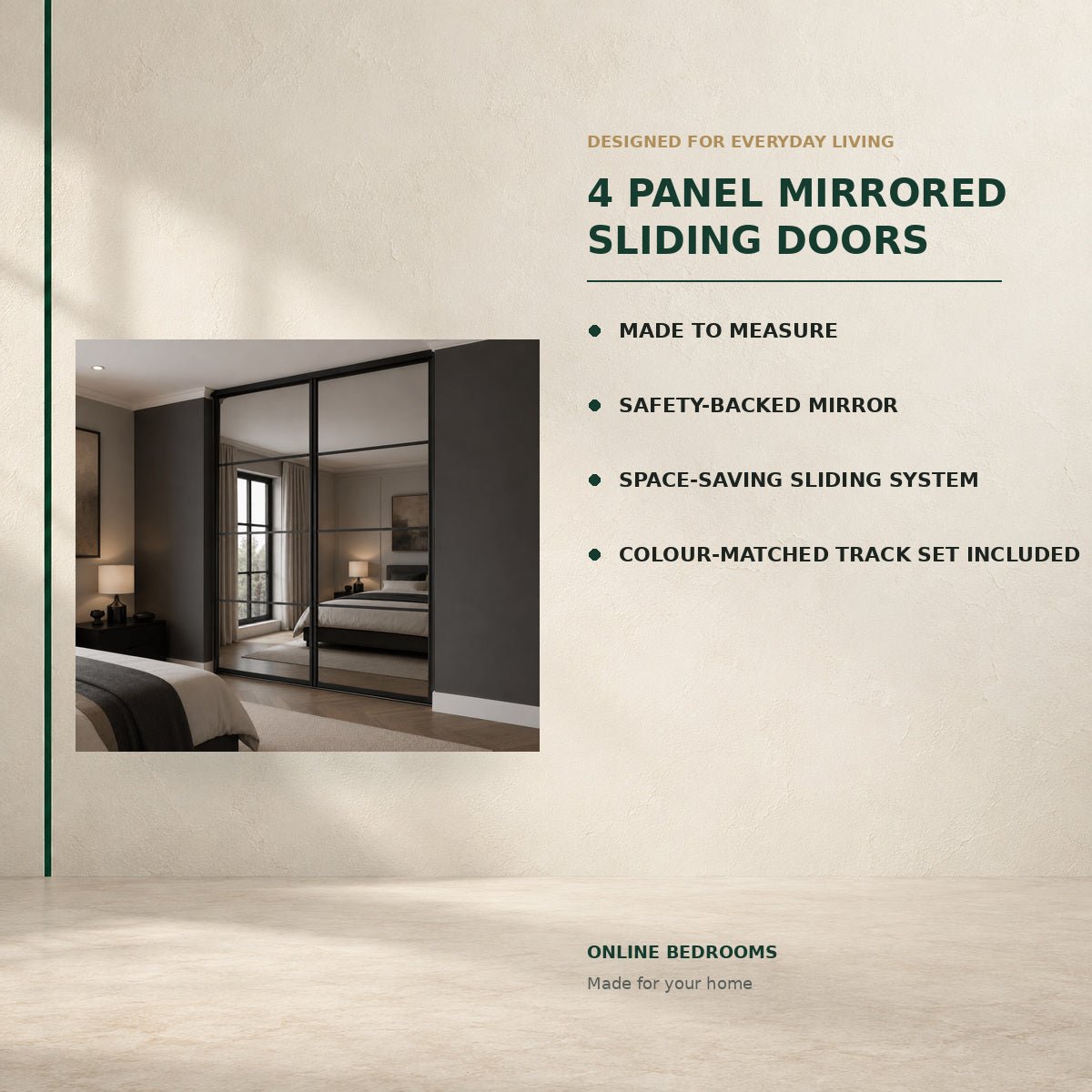 4 Panel Mirrored Sliding Wardrobe Doors - Widths Available 2524mm - 4140mm 2 - Online Bedrooms