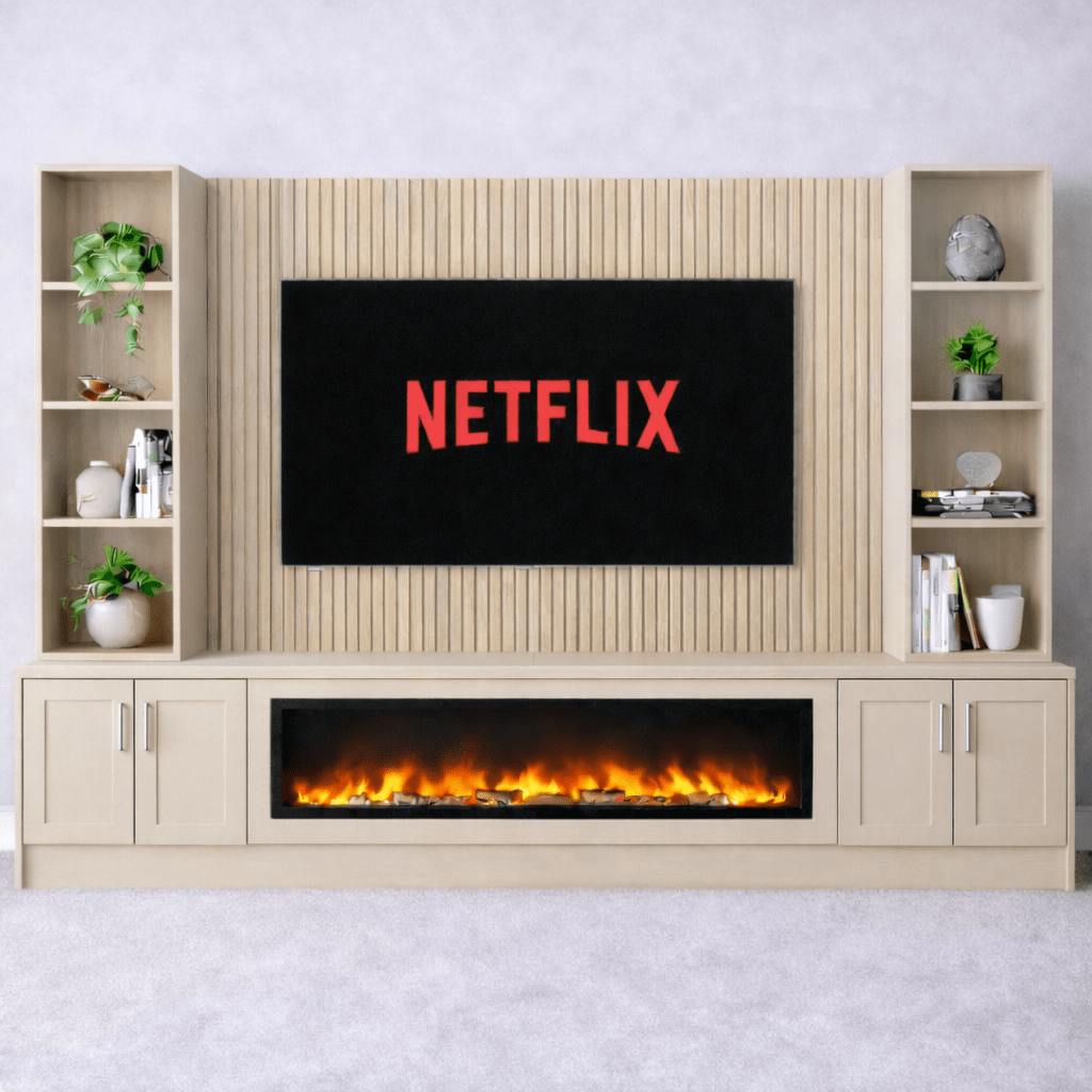 40" Fireplace Media Wall Entertainment with Shaker Door Base & Double Shelving Unit - For Up to 110" TVs 12 - Online Bedrooms