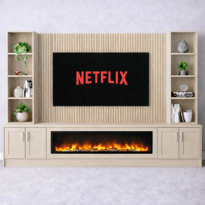 40" Fireplace Media Wall Entertainment with Shaker Door Base & Double Shelving Unit - For Up to 110" TVs 12 - Online Bedrooms