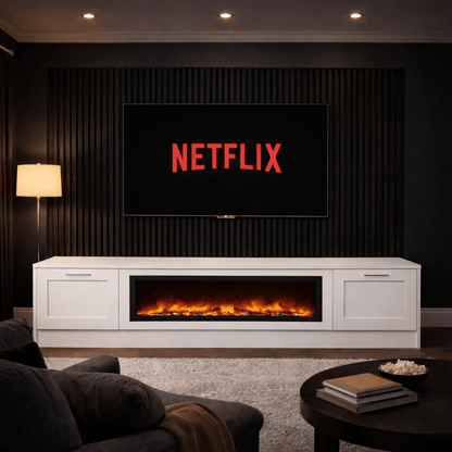 40" Fireplace Media Wall Entertainment with Shaker Door Base - For Up to 100" TVs 1 - Online Bedrooms