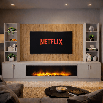 40" Fireplace Media Wall Entertainment with Smooth Door Base & Double Shelving Unit - For Up to 100" TVs 14 - Online Bedrooms