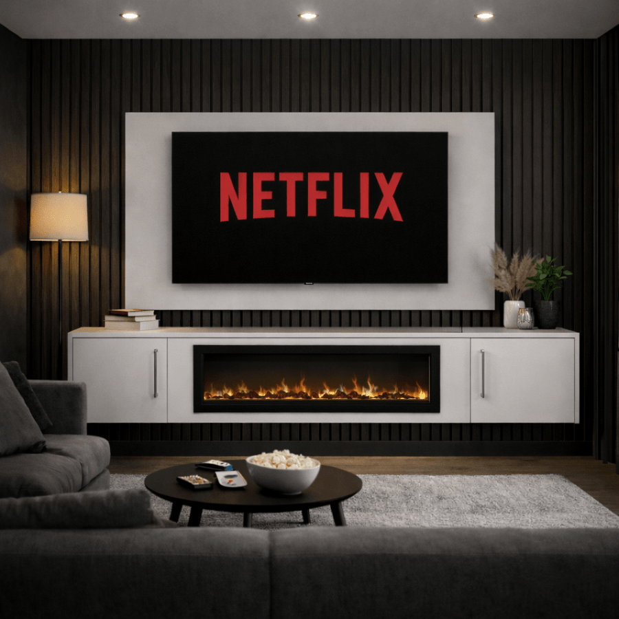 40" Floating Fireplace Media Wall Entertainment Bundle with Smooth Doors - For Up to 70" TVs 1 - Online Bedrooms