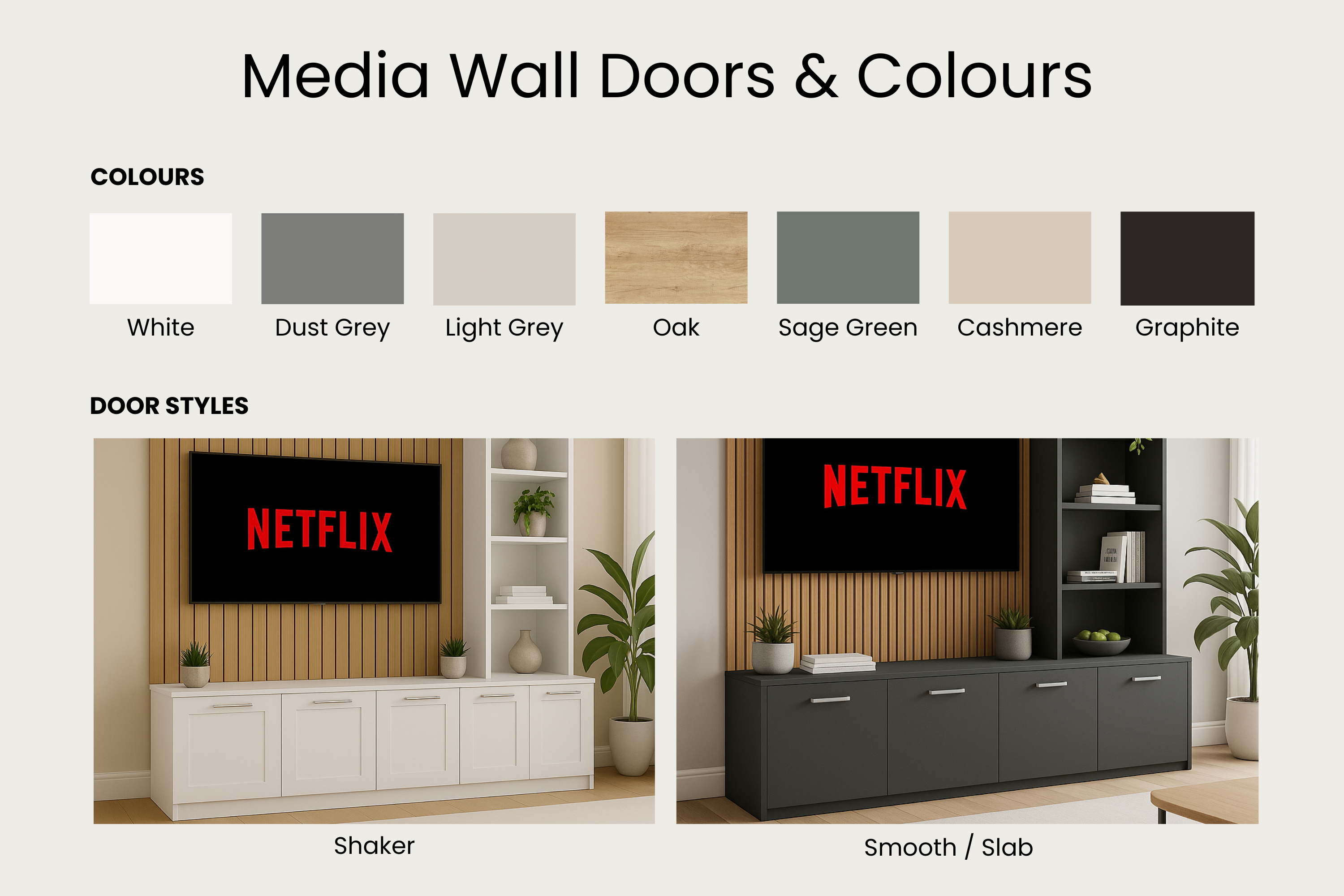 Media Wall Entertainment Smooth Base Unit - Right Hand Shelving - For Up to 130" TVs