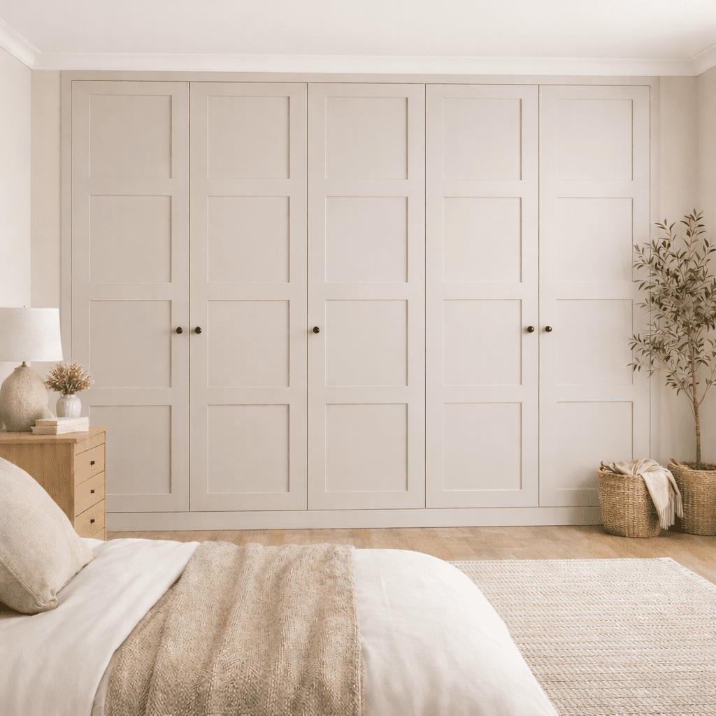5 Door 4 Panel Shaker Front Frame Fitted Wardrobe - Widths Available 2601 - 3200mm 10 - Online Bedrooms
