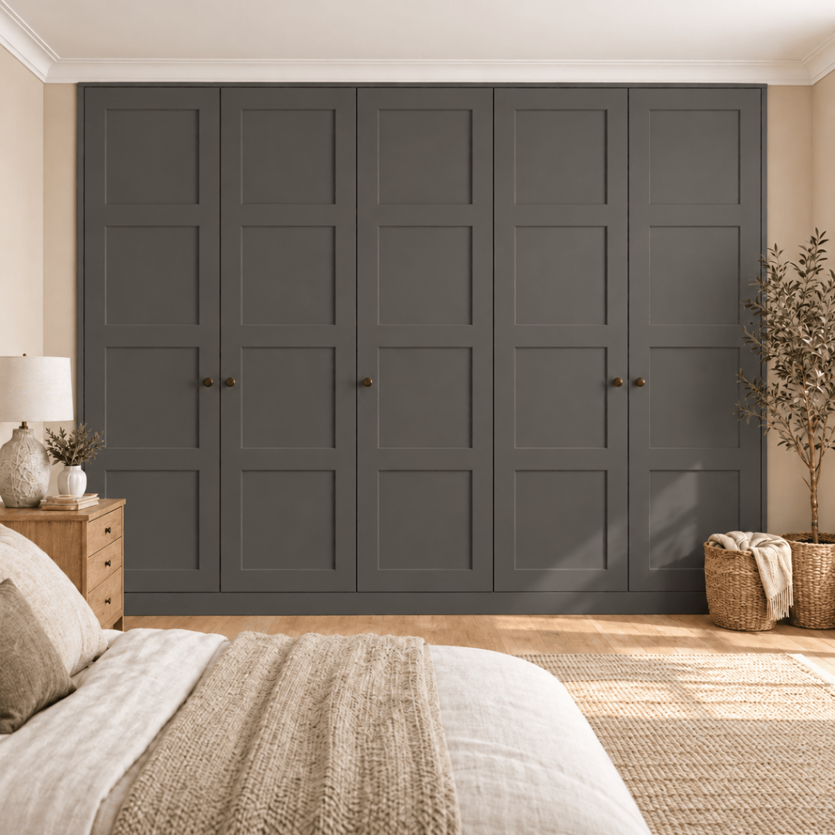 5 Door 4 Panel Shaker Front Frame Fitted Wardrobe - Widths Available 2601 - 3200mm 10 - Online Bedrooms