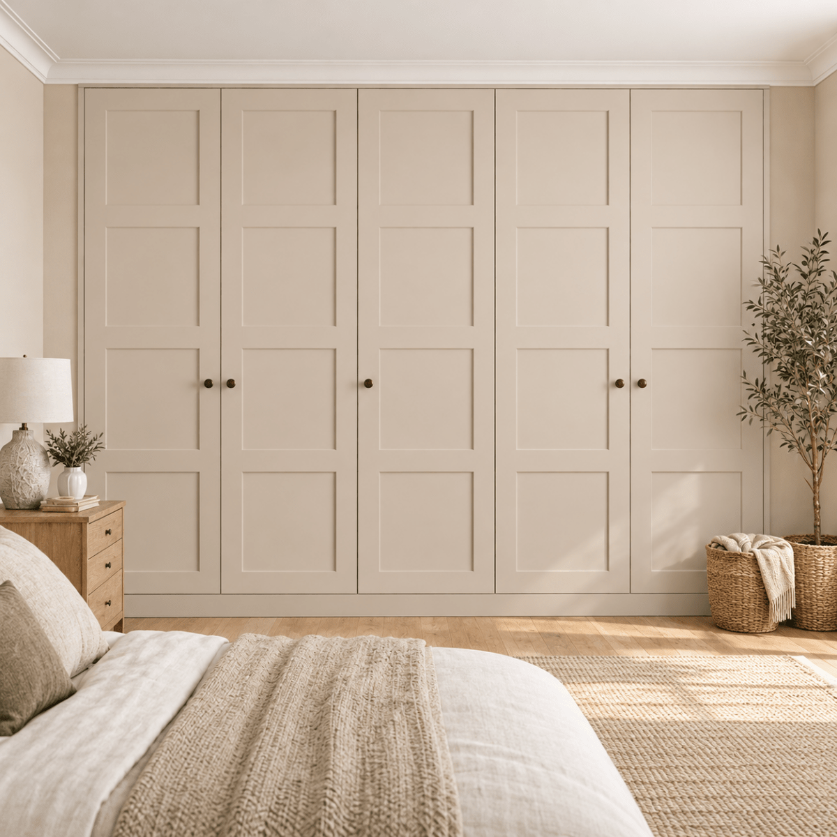 5 Door 4 Panel Shaker Front Frame Fitted Wardrobe - Widths Available 2601 - 3200mm 1 - Online Bedrooms