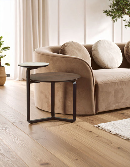 Imperia Brown Veneer and Ceramic 2 Tier Round Coffee Table