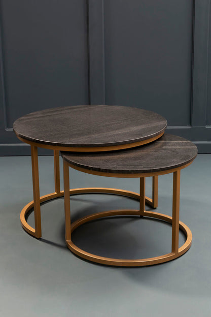 Varana Black Marble and Gold Finish Set of 2 Nesting Coffee Tables