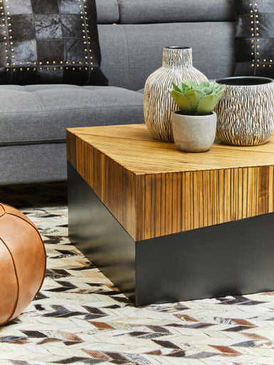 Gabor Black and Natural Bamboo Small Square Coffee Table