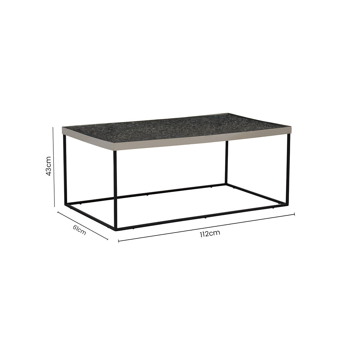 Akola Silver Finish Textured Coffee Table with Black Frame
