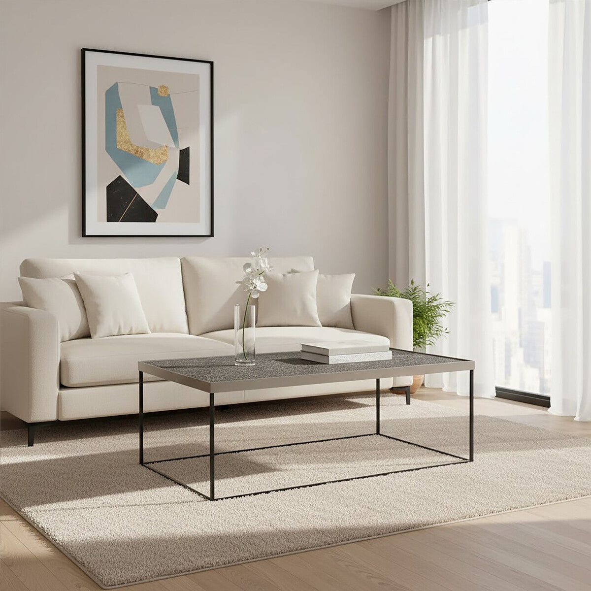 Akola Silver Finish Textured Coffee Table with Black Frame