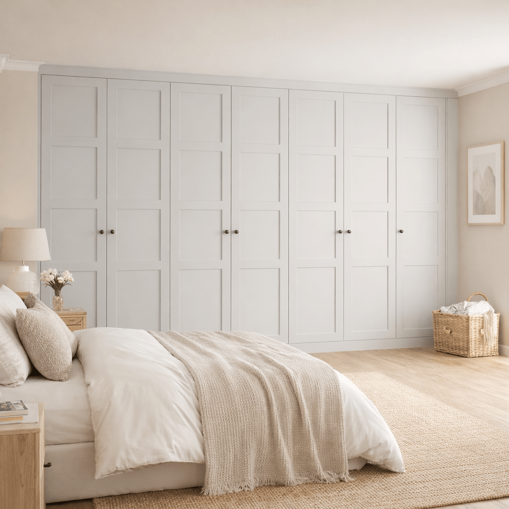 7 Door 2 Panel Shaker Front Frame Fitted Wardrobe - Widths Available 3801 - 4400mm 7 - Online Bedrooms