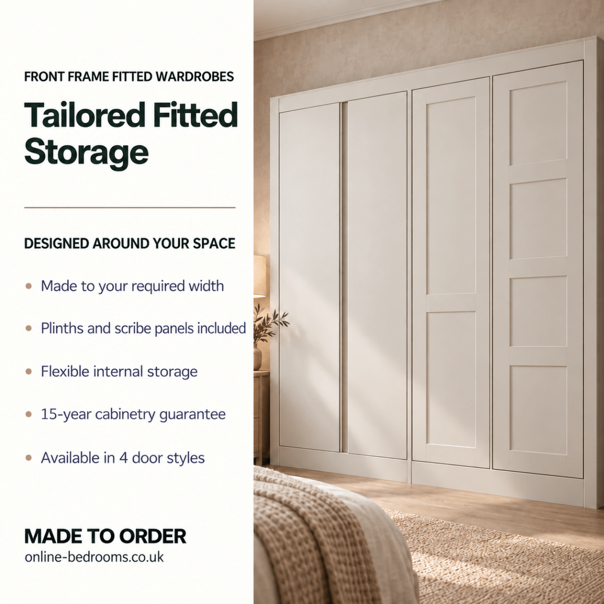 7 Door 4 Panel Shaker Front Frame Fitted Wardrobe - Widths Available 3801 - 4400mm 2 - Online Bedrooms