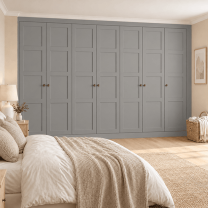 7 Door 4 Panel Shaker Front Frame Fitted Wardrobe - Widths Available 3801 - 4400mm 7 - Online Bedrooms