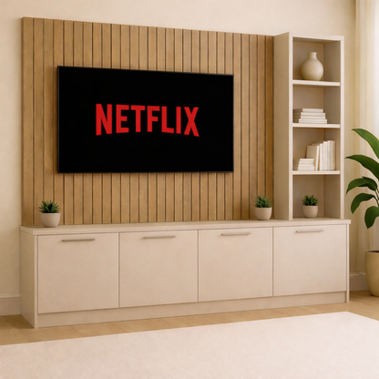 Media Wall Entertainment Smooth Base Unit - Right Hand Shelving - For Up to 130" TVs