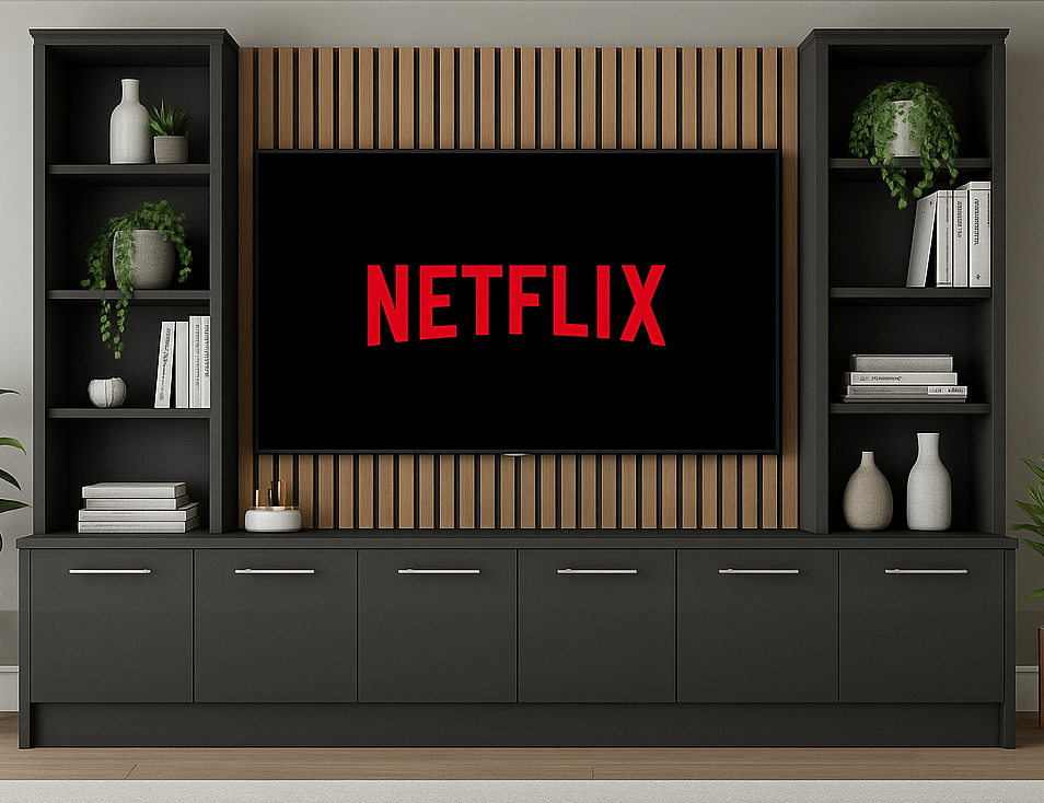 Media Wall Entertainment Base & Double Shelving Unit - For Up to 100" TVs