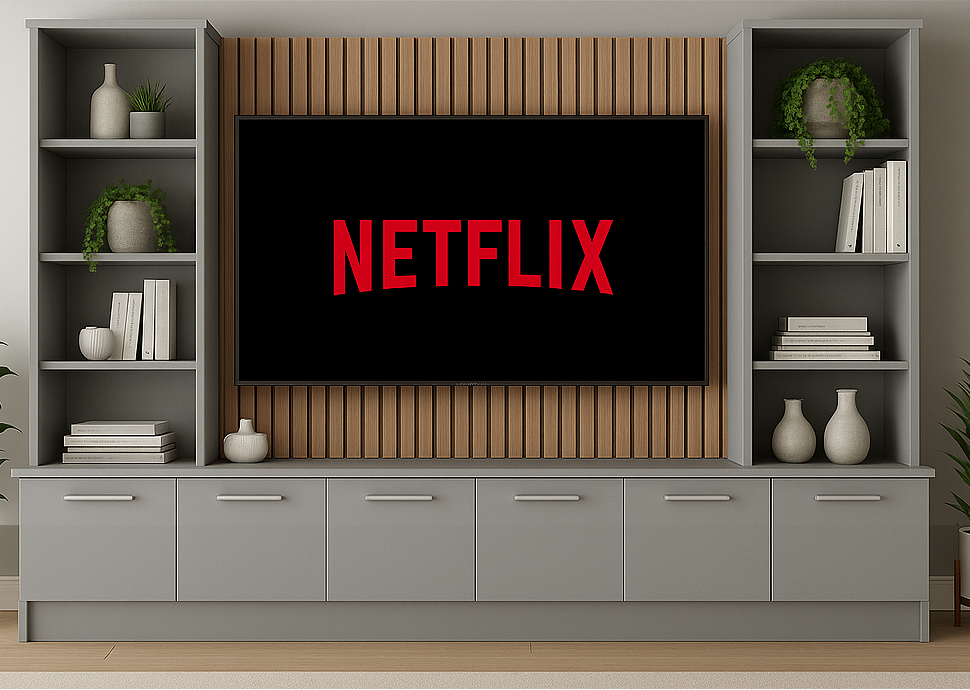 Media Wall Entertainment Base & Double Shelving Unit - For Up to 100" TVs