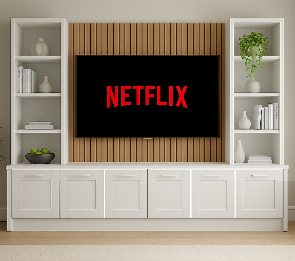 Media Wall Entertainment Base & Double Shelving Unit - For Up to 100" TVs