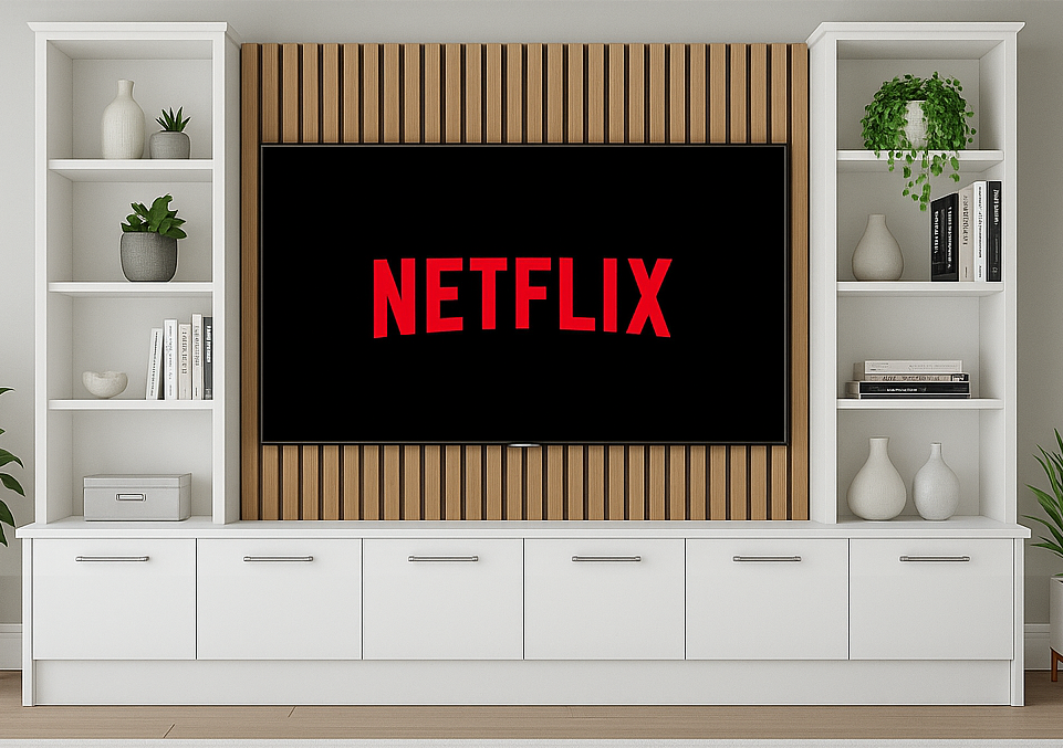 Media Wall Entertainment Base & Double Shelving Unit - For Up to 100" TVs